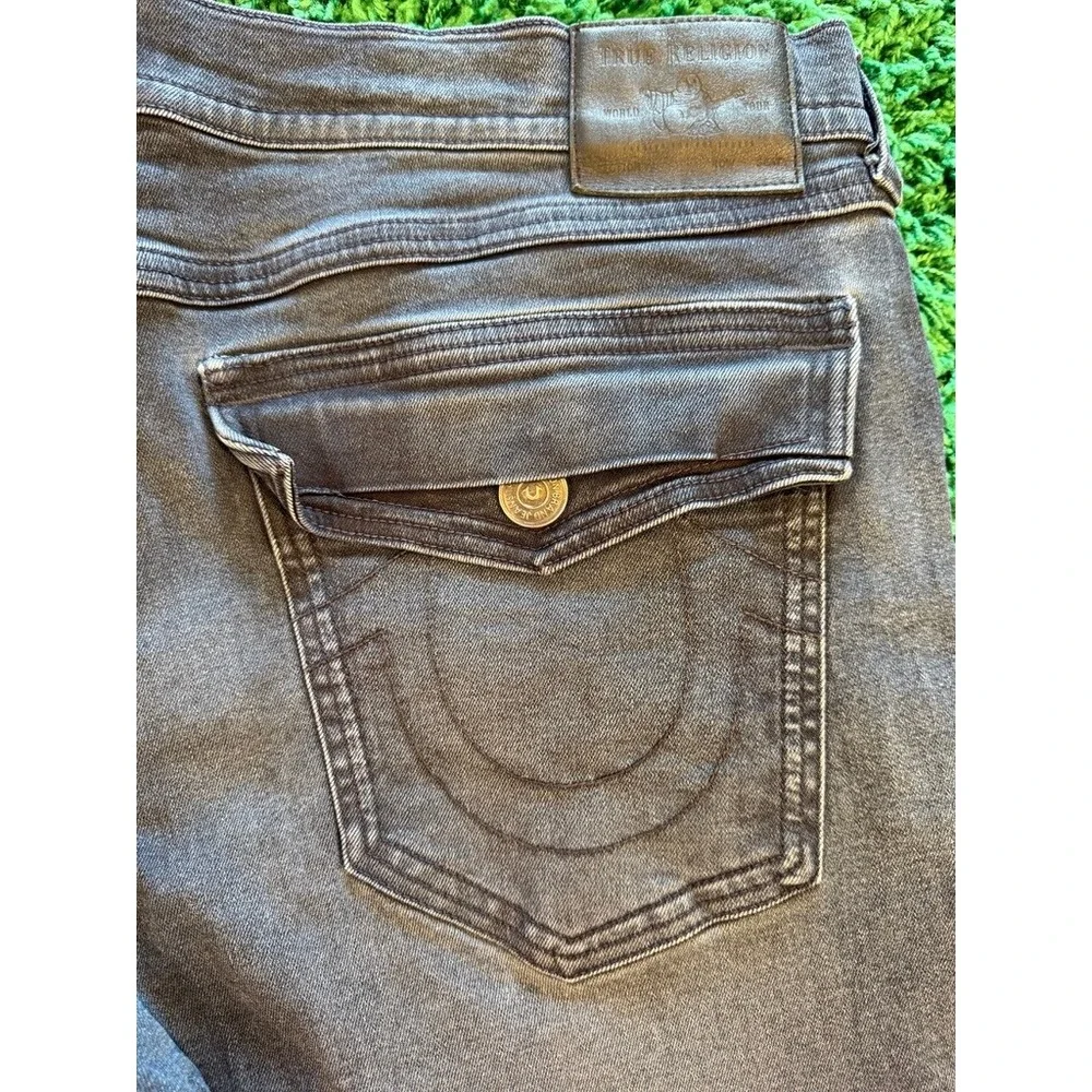 True Religion Jeans Mens 42 Black Excellent Faded Straight Leg Horseshoe Pocket